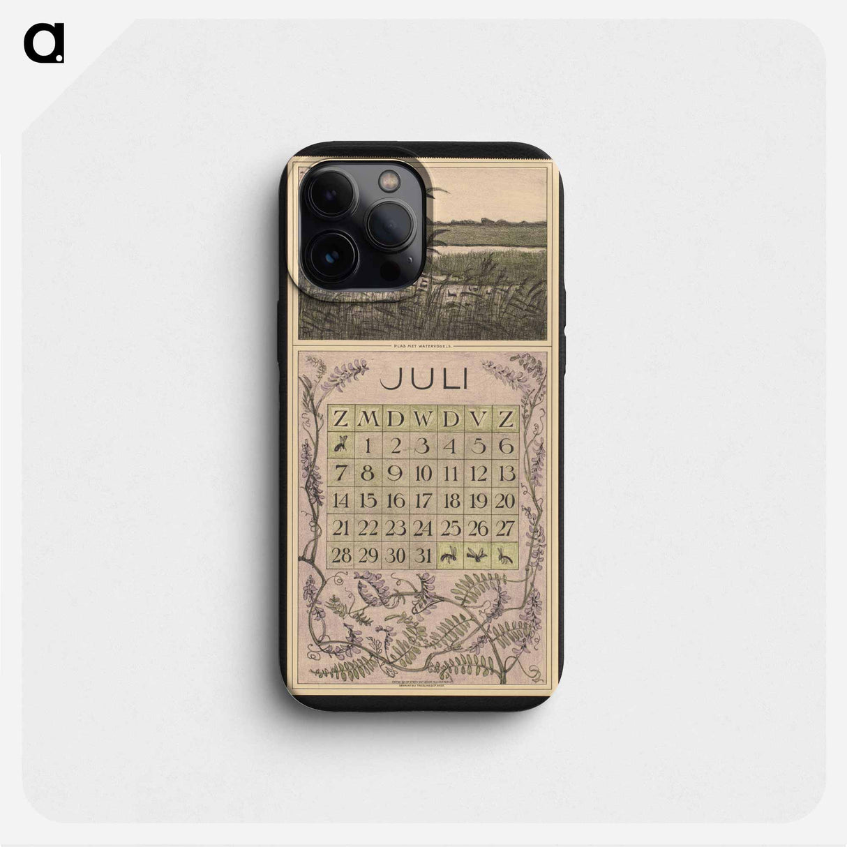 Kalenderblad voor juli 1912 met een waterrijk landschap met vogels by Theo van Hoytema - テオ ヴァン ホイテマ Phone Case.