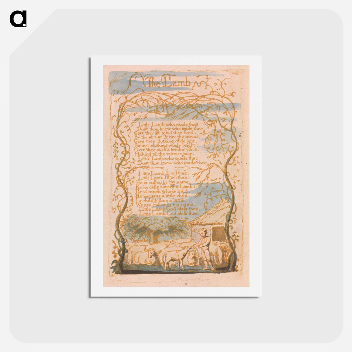 アートポストカード-Songs of Innocence, Plate 8, "The Lamb" - ウィリアム ブレイク Postcard.