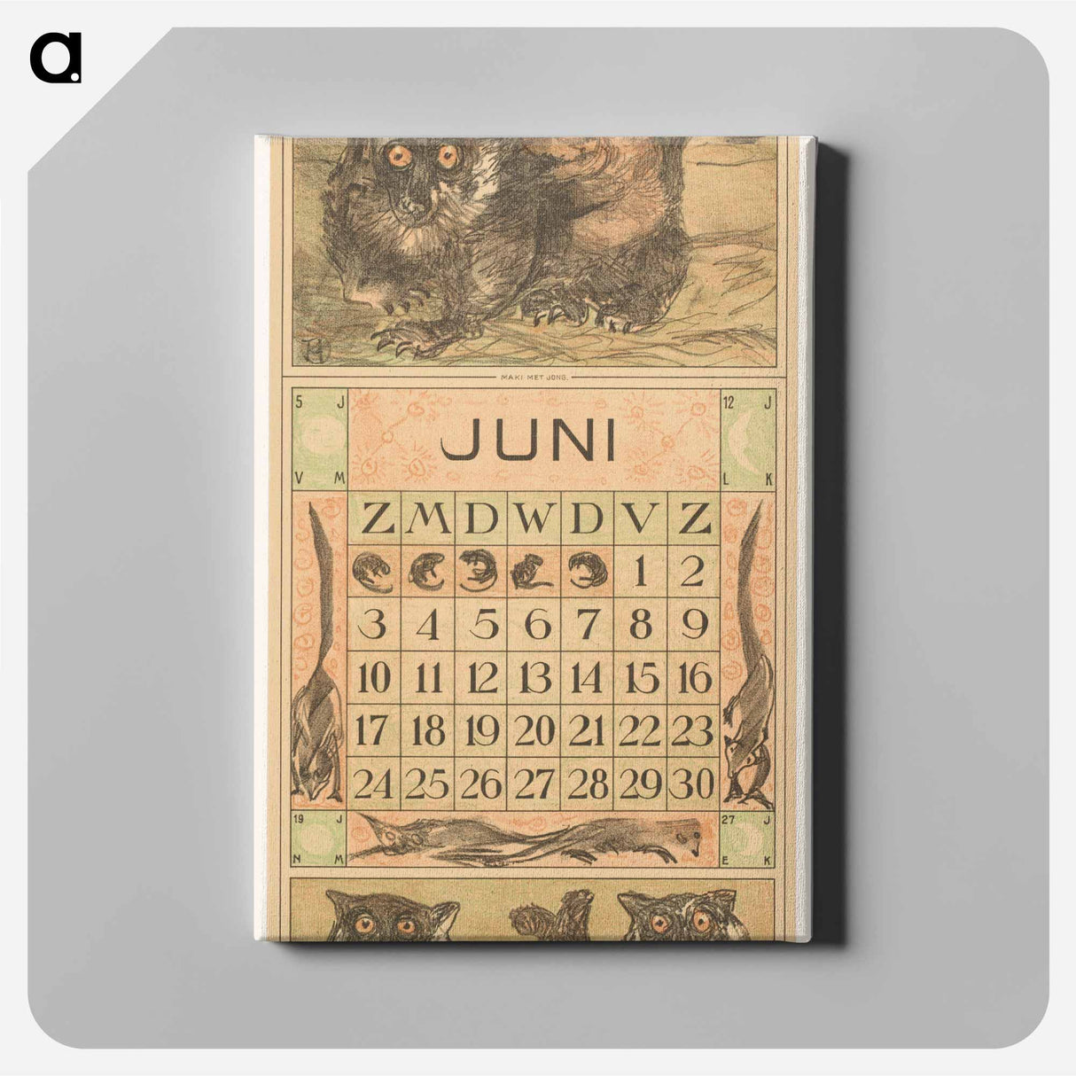 Kalenderblad juni met maki's - テオ ヴァン ホイテマ Canvas.