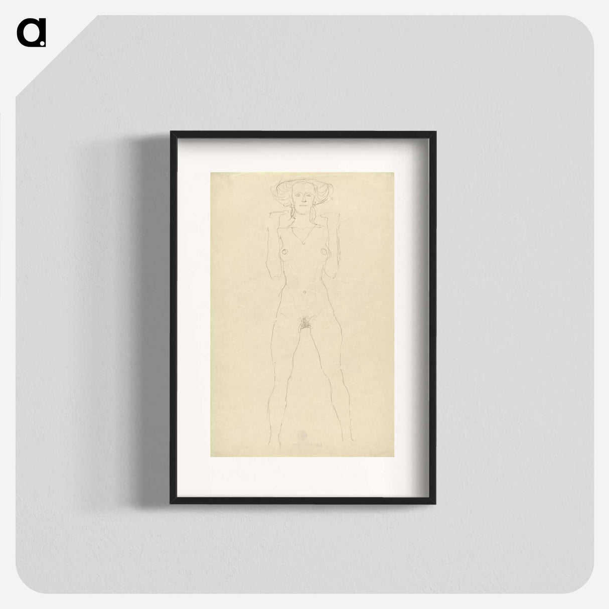 Standing female nude with straddled legs and bent arms - グスタフ クリムト Poster.