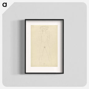 アートポスター-Standing female nude with straddled legs and bent arms - グスタフ クリムト Poster.