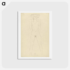 アートポストカード-Standing female nude with straddled legs and bent arms - グスタフ クリムト Postcard.