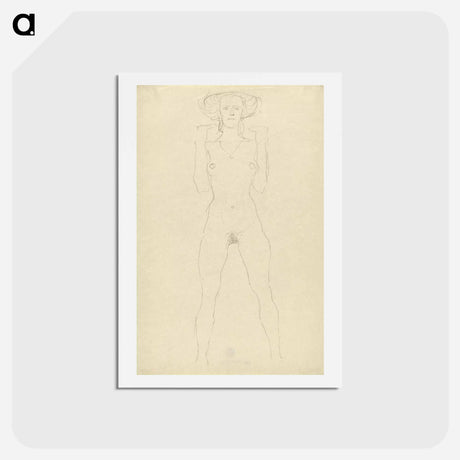 アートポストカード-Standing female nude with straddled legs and bent arms - グスタフ クリムト Postcard.