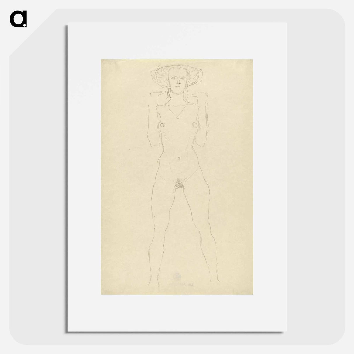 Standing female nude with straddled legs and bent arms - グスタフ クリムト Poster.