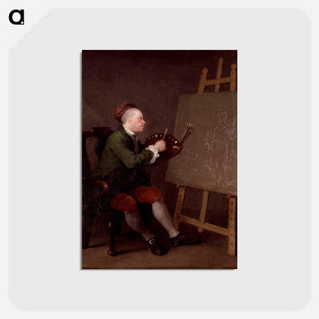 アートポストカード-Hogarth Painting the Comic Muse - ウィリアム ホガース Postcard.