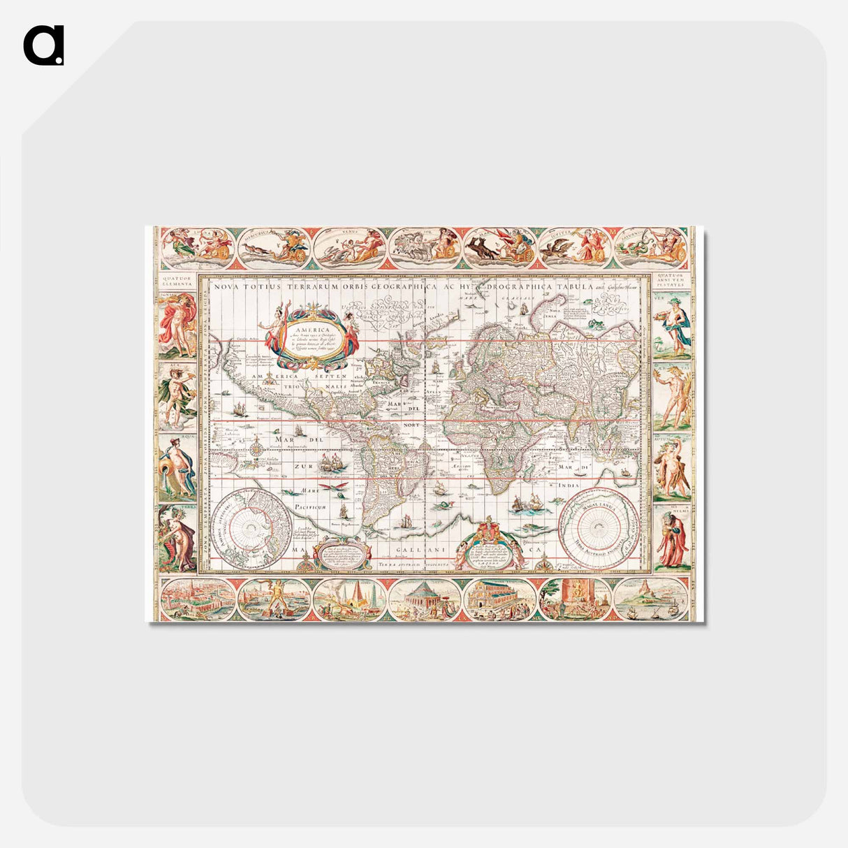 アートポストカード-Nova totius terrarum orbis geographica ac hydrographica - アンティーク地図 Postcard.