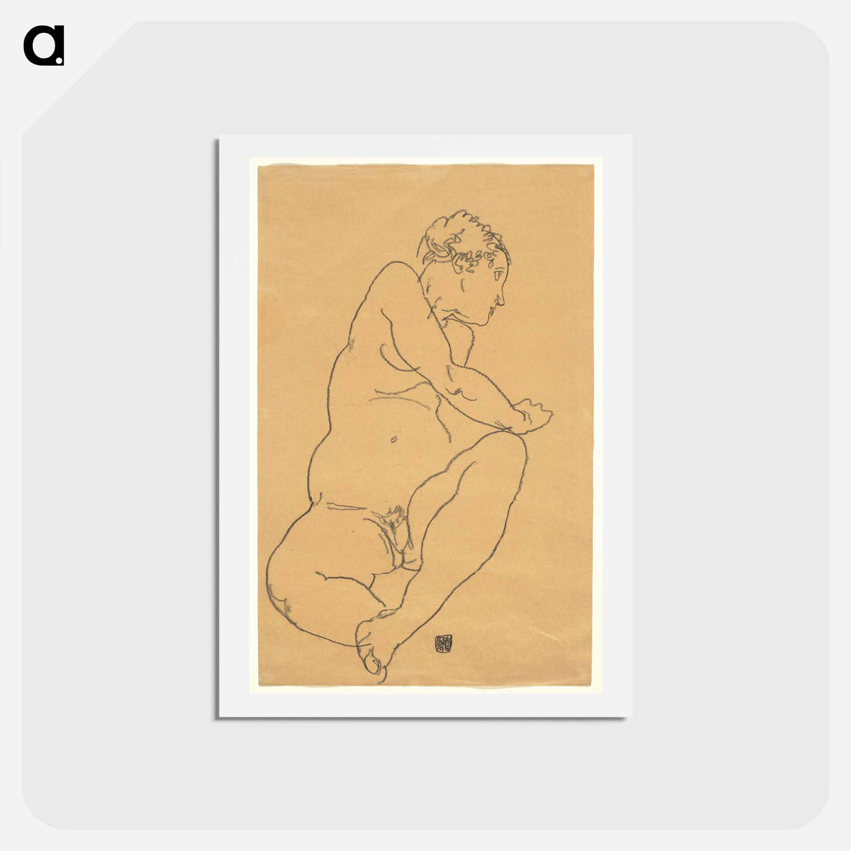 アートポストカード-Female Nude Bending to the Left - エゴン シーレ Postcard.