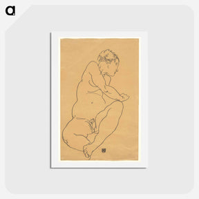 アートポストカード-Female Nude Bending to the Left - エゴン シーレ Postcard.
