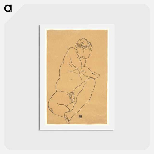 アートポストカード-Female Nude Bending to the Left - エゴン シーレ Postcard.