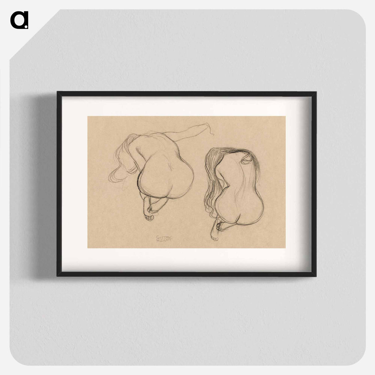 Two Studies of a Seated Nude with Long Hair - Gustav Klimt Poster.