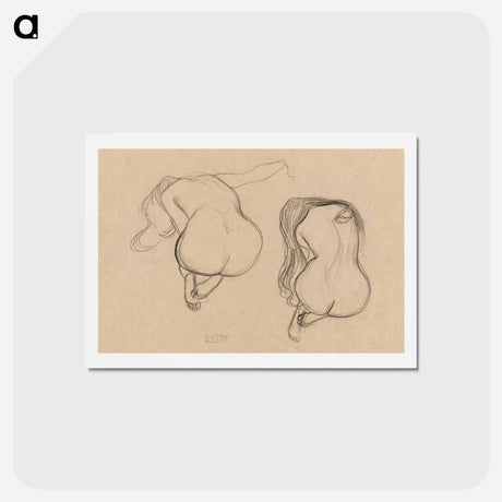 アートポストカード-Two Studies of a Seated Nude with Long Hair - グスタフ クリムト Postcard.