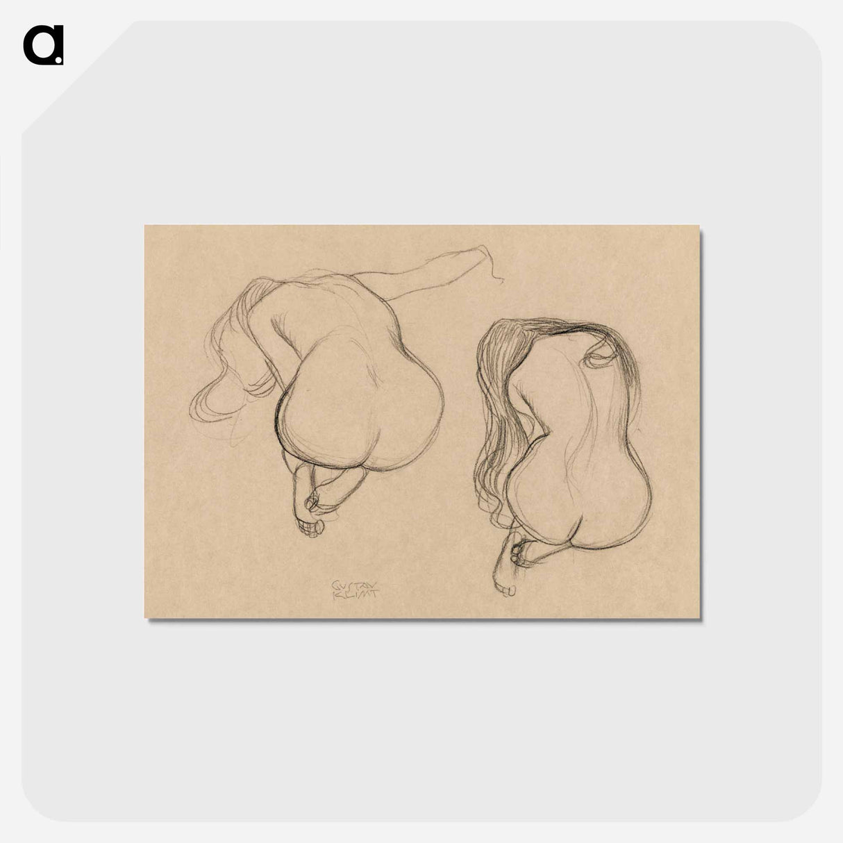 アートポストカード-Two Studies of a Seated Nude with Long Hair - グスタフ クリムト Postcard.