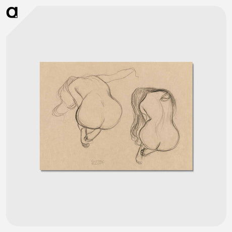 アートポストカード-Two Studies of a Seated Nude with Long Hair - グスタフ クリムト Postcard.