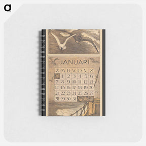 アートメモ帳-Kalenderblad voor januari 1912 met drie meeuwen boven zee - テオ ヴァン ホイテマ Memo.