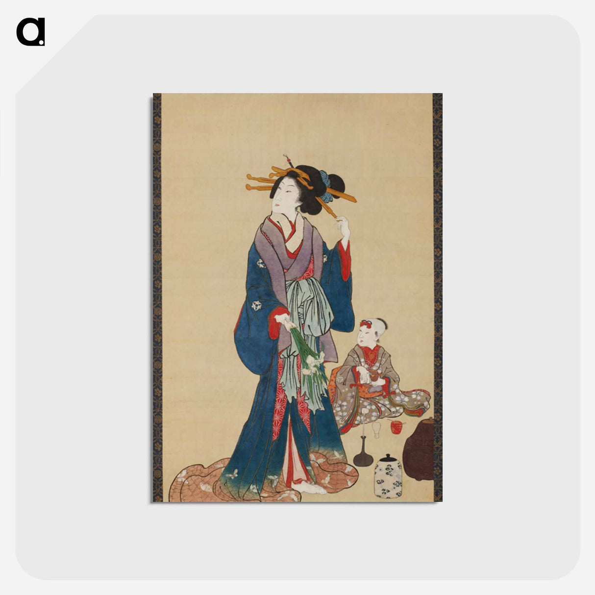 アートポストカード-Allegory of Maternal Care with Iris Bouquet
 - 歌川 国貞 Postcard.