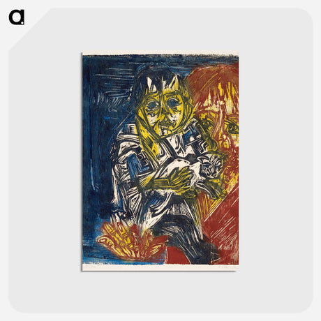 アートポストカード-Woman with a Child and a Cat - エルンスト ルートヴィヒ キルヒナー Postcard.