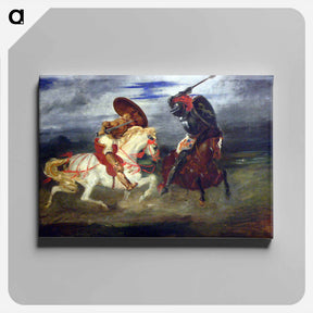 アートパネル-Two Knights Fighting in a Landscape - ウジェーヌ ドラクロワ Canvas.