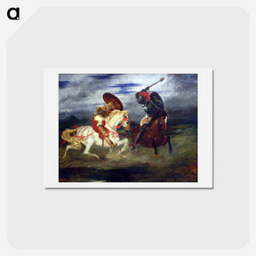 アートポストカード-Two Knights Fighting in a Landscape - ウジェーヌ ドラクロワ Postcard.