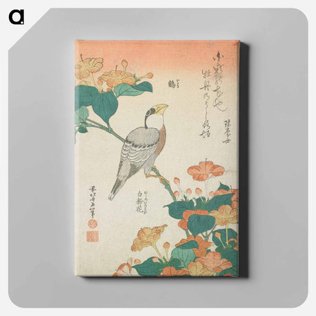アートパネル-Hawfinch and Marvel-of-Peru - 葛飾 北斎 Canvas.
