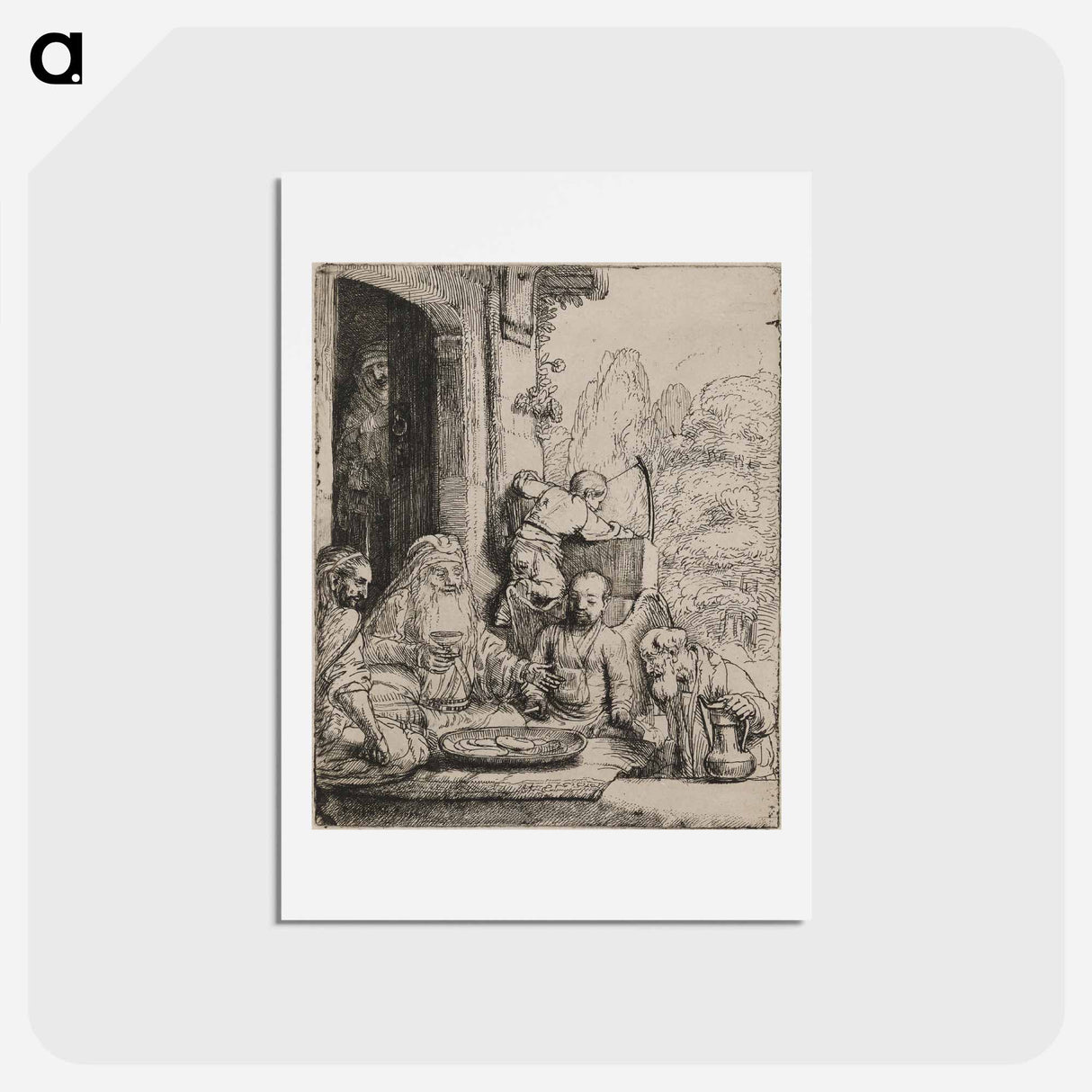 アートポストカード-Abraham Entertaining the Angels - レンブラント ファン レイン Postcard.