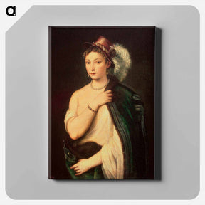 アートパネル-Portrait of a young woman with feather hat - ティツィアーノ ヴェチェッリオ Canvas.