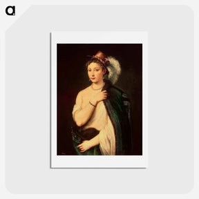アートポストカード-Portrait of a young woman with feather hat - ティツィアーノ ヴェチェッリオ Postcard.