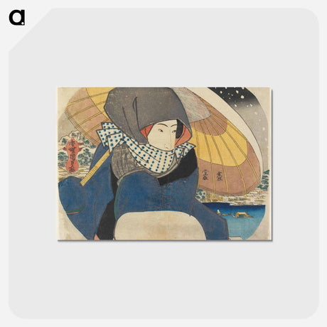 アートポストカード-Woman with Umbrella in Snow
 - 歌川 国貞 Postcard.