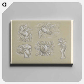 アートパネル-Pegasus, duif, vrouwenhoofd, wapen en hand met roos - レオ ヘステル Canvas.