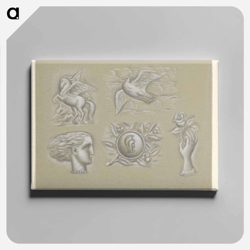 Pegasus, duif, vrouwenhoofd, wapen en hand met roos - レオ ヘステル Canvas.