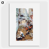 Newsboy collecting balls for the barricade - アドルフ レオン ウィレット Poster.