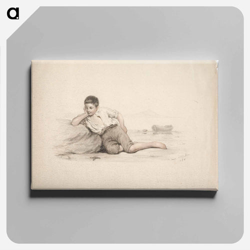 Kiveä vasten makaava italialainen poika lahden rannalla - アンダース エクマン Canvas.