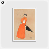 アートポストカード-Woman holding umbrella - エドワード ペンフィールド Postcard.