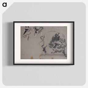 アートポスター-Drawing of a Bison, and Heads of a Bison and Horse - 葛飾 北斎 Poster.