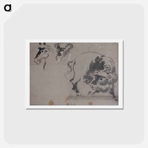 アートポストカード-Drawing of a Bison, and Heads of a Bison and Horse - 葛飾 北斎 Postcard.