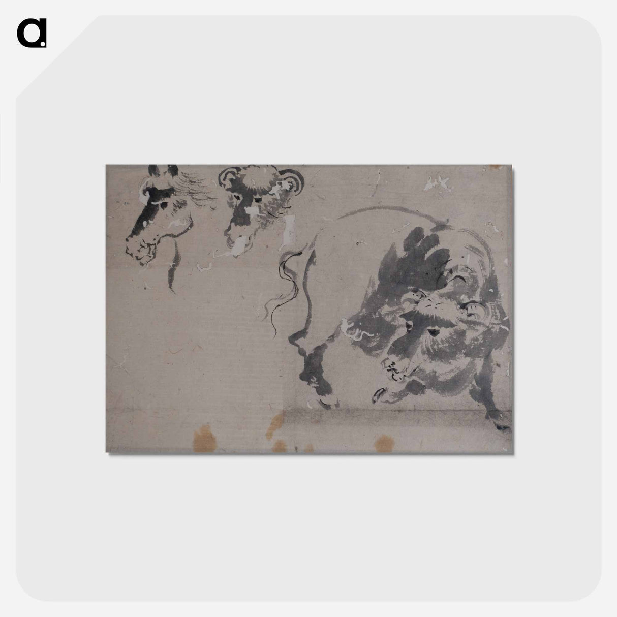 アートポストカード-Drawing of a Bison, and Heads of a Bison and Horse - 葛飾 北斎 Postcard.