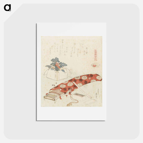 アートポストカード-A comparison of Genroku poems and shells - 葛飾 北斎 Postcard.