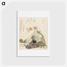 アートポストカード-A comparison of Genroku poems and shells - 葛飾 北斎 Postcard.