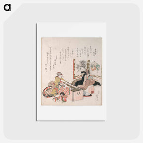 アートポストカード-Women Preparing Tea Around the Fire-Holder - 葛飾 北斎 Postcard.