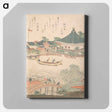 アートパネル-River Scene with Bridge in Foreground - 葛飾 北斎 Canvas.