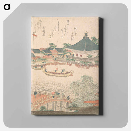 アートパネル-River Scene with Bridge in Foreground - 葛飾 北斎 Canvas.
