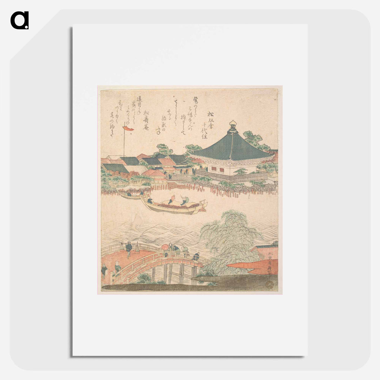 River Scene with Bridge in Foreground - 葛飾 北斎 Poster.