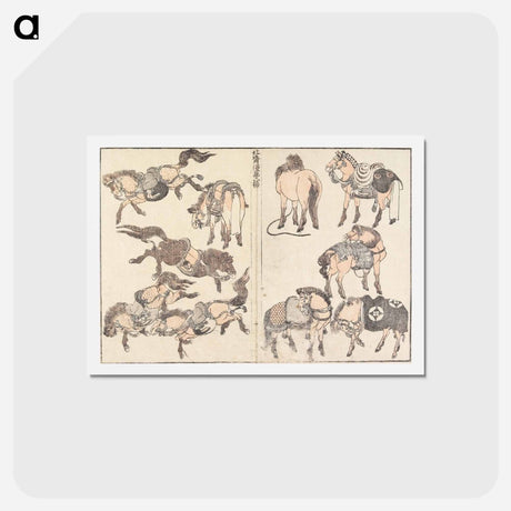 アートポストカード-Horses - 葛飾 北斎 Postcard.