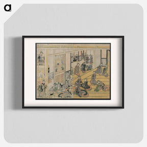 アートポスター-Hokusai's New Year's Day at the Ogiya Seiro - 葛飾 北斎 Poster.