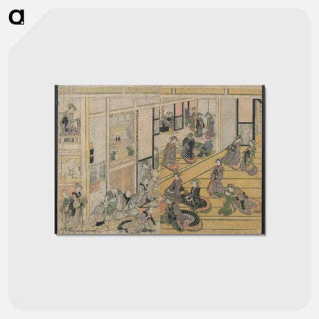 アートポストカード-Hokusai's New Year's Day at the Ogiya Seiro - 葛飾 北斎 Postcard.