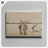 Hokusai's Women and Children Walking Along the Sumida River - Katsushika Hokusai Canvas.