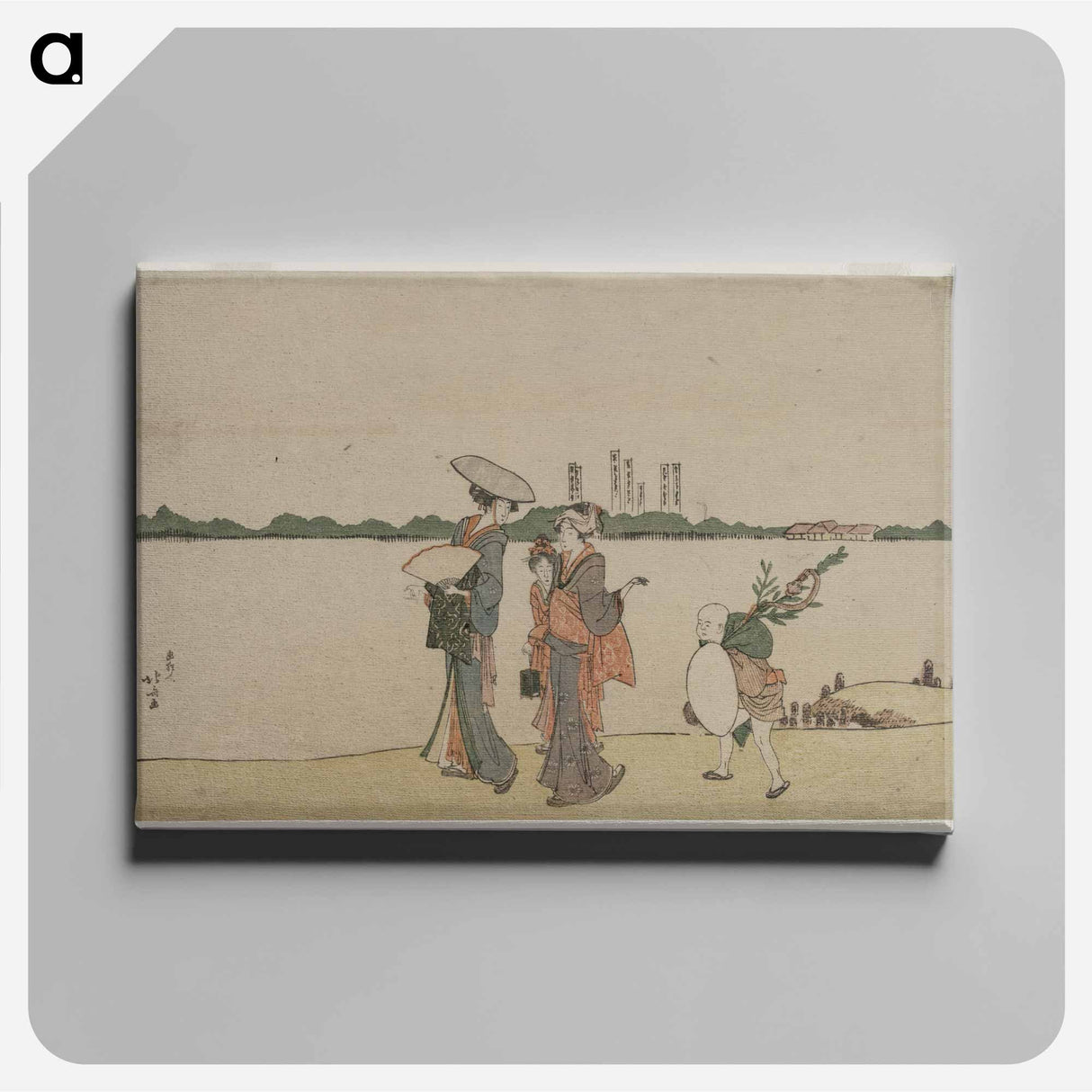 Hokusai's Women and Children Walking Along the Sumida River - 葛飾 北斎 Canvas.