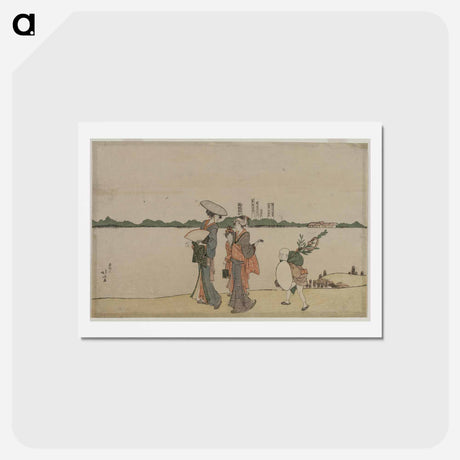 アートポストカード-Hokusai's Women and Children Walking Along the Sumida River - 葛飾 北斎 Postcard.
