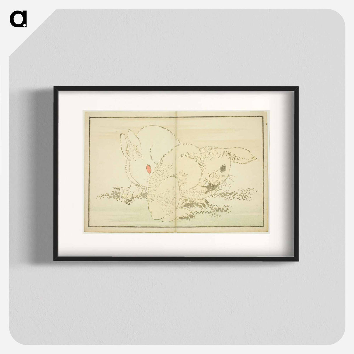 Hokusai's Two Rabbits - 葛飾 北斎 Poster.