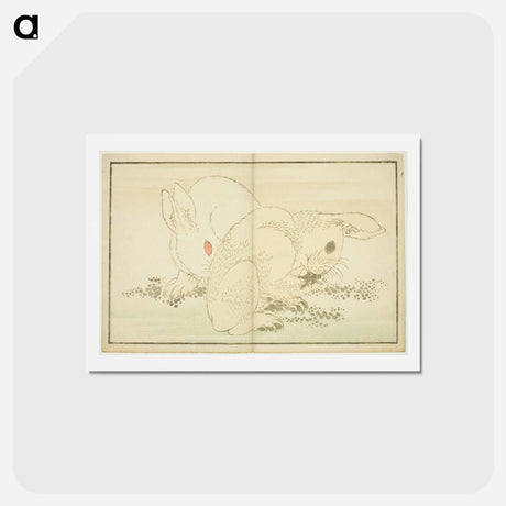 アートポストカード-Hokusai's Two Rabbits - 葛飾 北斎 Postcard.