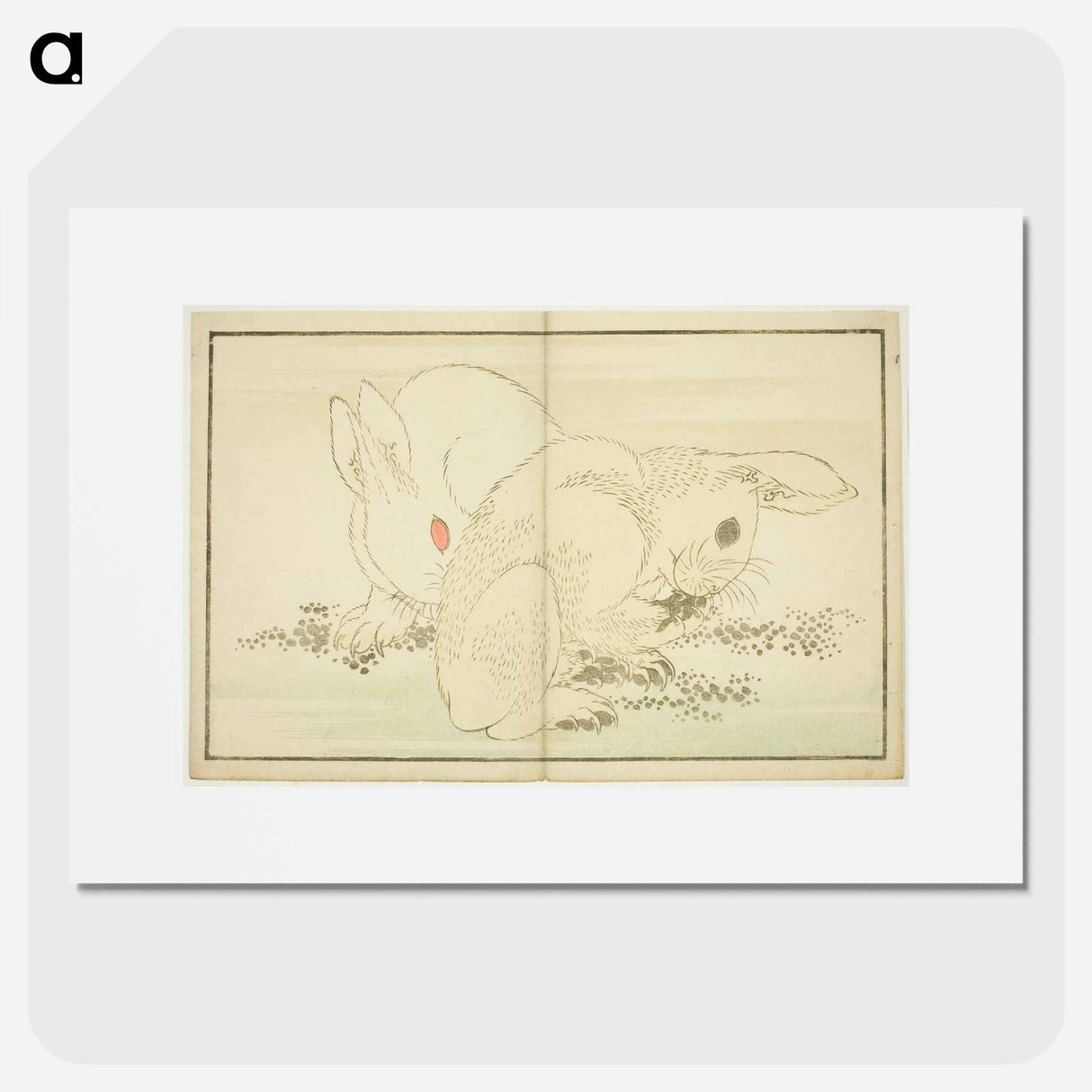 Hokusai's Two Rabbits - 葛飾 北斎 Poster.